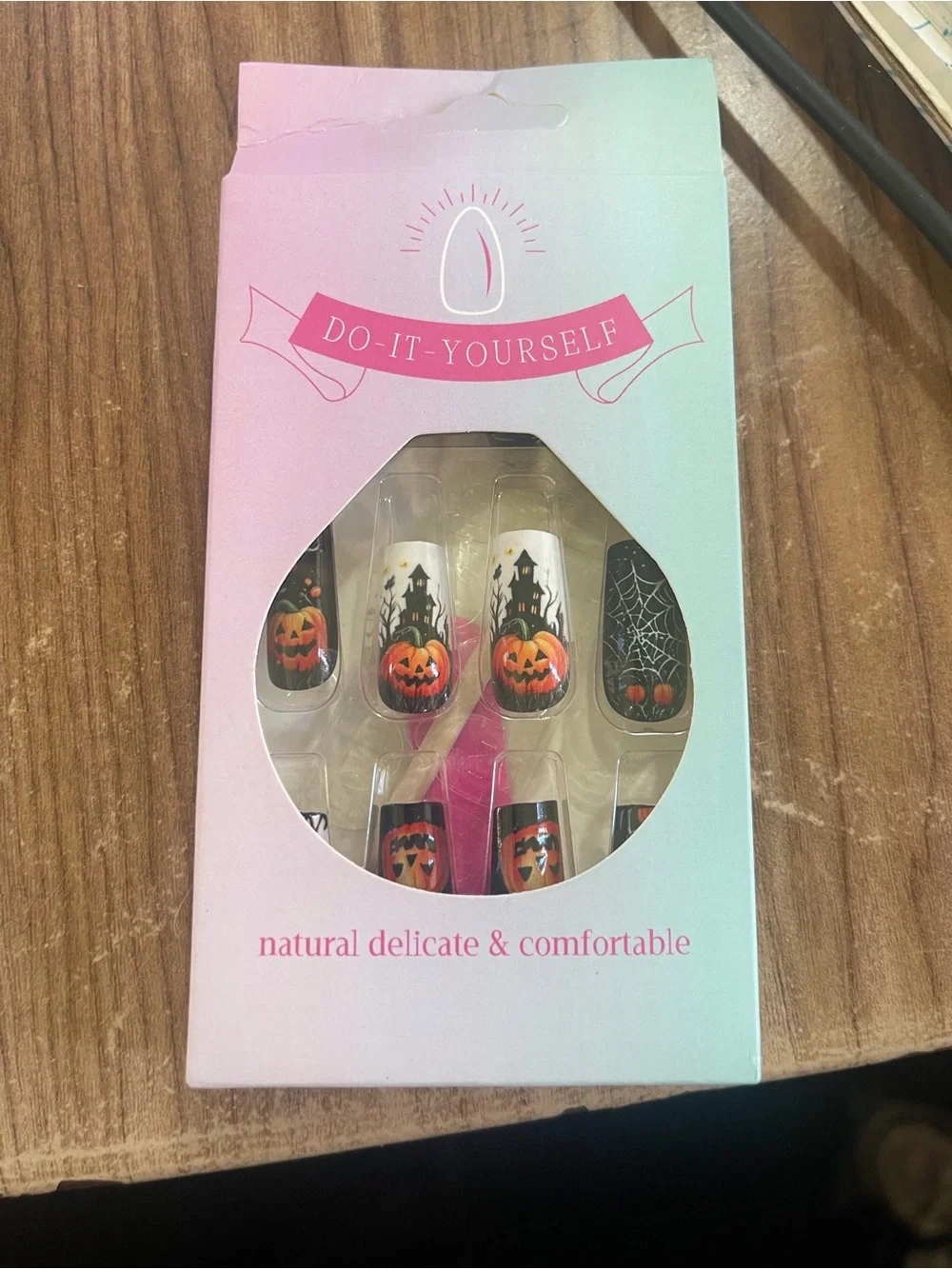 Do-It-Yourself Halloween Pumpkin False Nails - Pink Accent